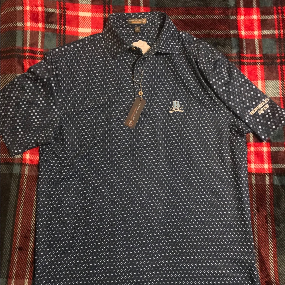 NWT Midnight Blue Peter Millar Dot Pattern Polo